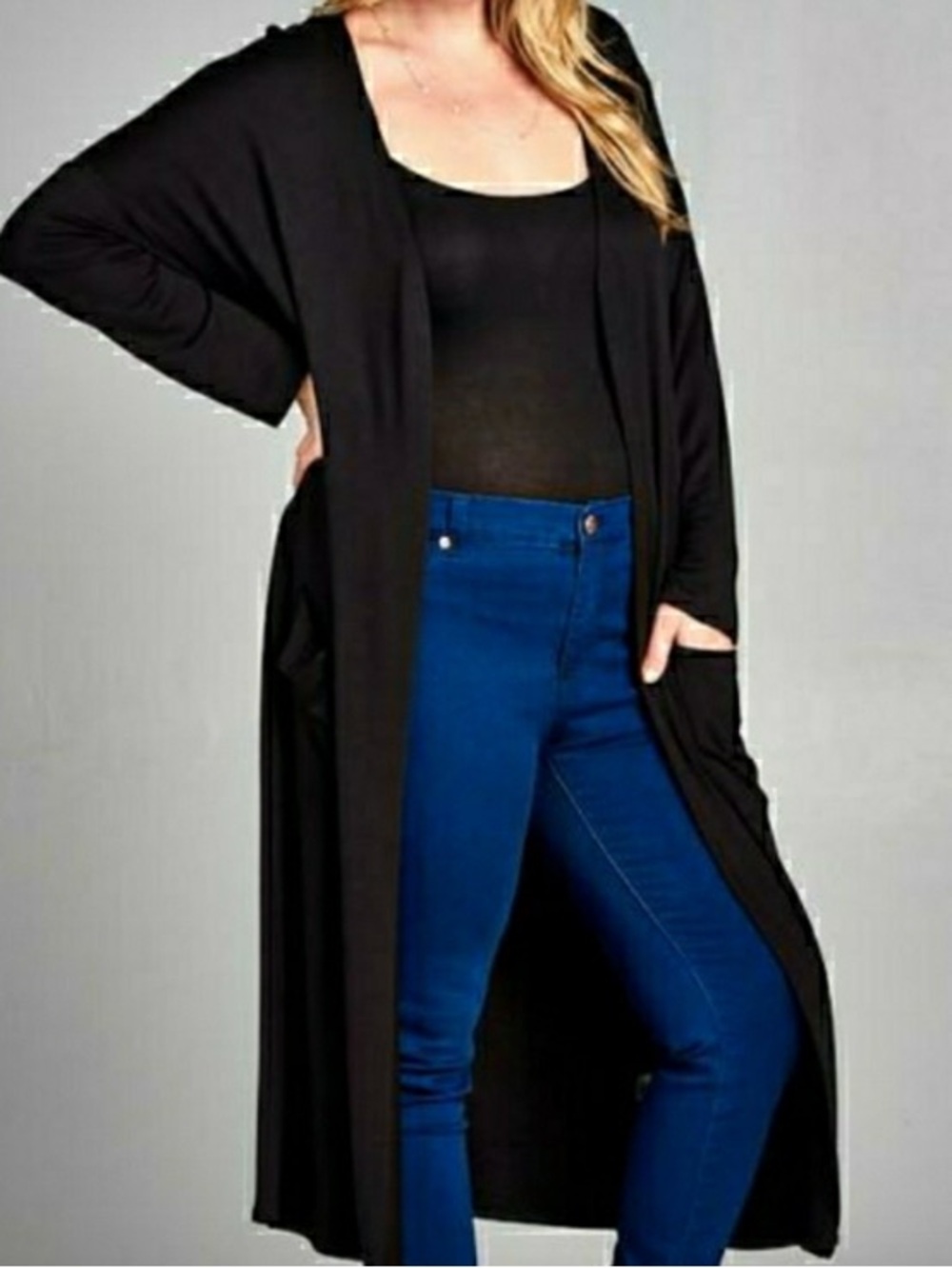 Emerald black polyester stretch kimono jacket Medium